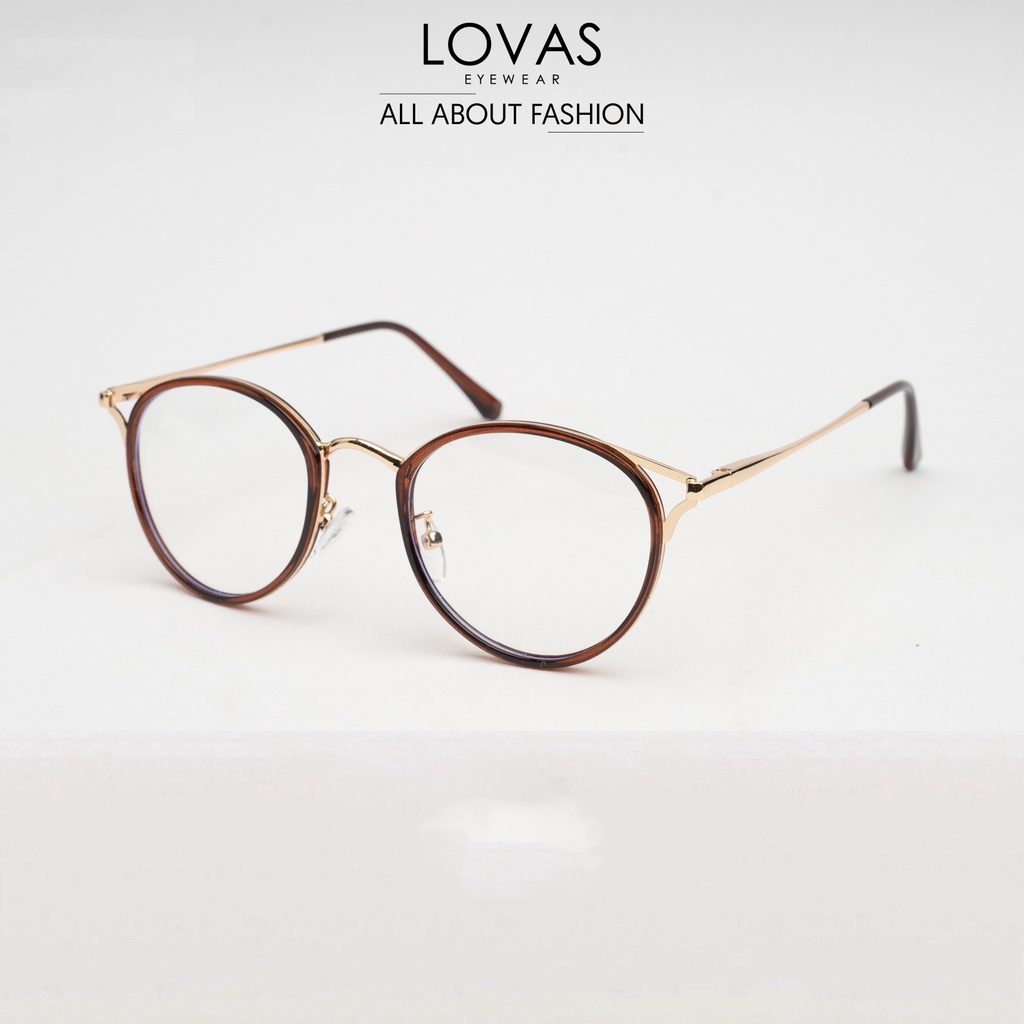 Gọng Kính Nữ Mắt Tròn Tai Mèo LOVAS EYEWEAR Mắt Kính Chống Tia Sáng Xanh 90029