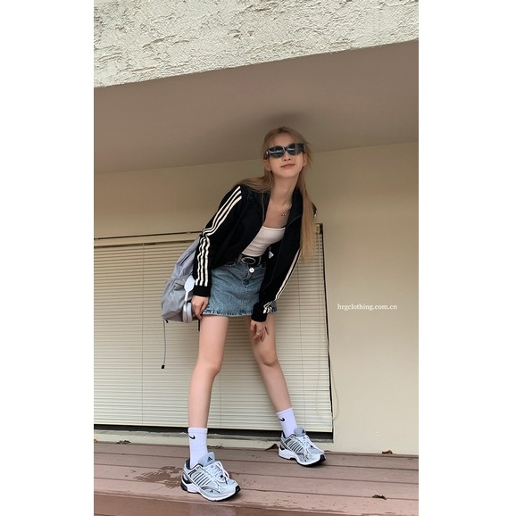 Áo Khoác Thể Thao Tay Dài Có Khóa Kéo Phong Cách Hàn Quốc Thời Trang Cho Nữ