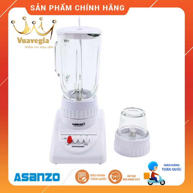 Máy xay sinh tố 2 cối thủy tinh Asanzo BL-200 1.25L - Hàng Chính Hãng