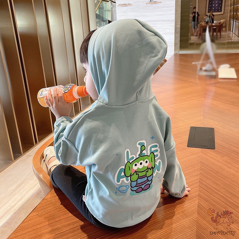 Áo khoác có mũ khóa kéo in họa tiết hoạt hình phong cách Hàn Quốc cho bé