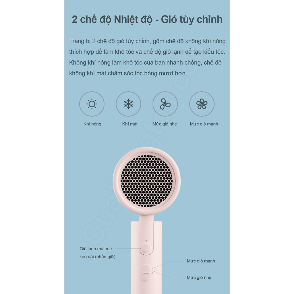 Máy Sấy Tóc Xiaomi Mijia H100 Có 2 Chiều Nóng Lạnh Ion Âm Giúp Tóc Mượt Mà, Khô Nhanh, Gập Gọn, Móc Treo - Chuẩn Salon