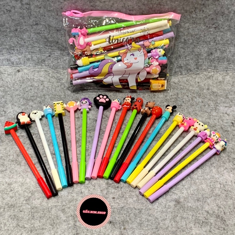 Set 20 Bút bi nước Cao cấp hình thú 3D kèm túi Zip - Loại cao cấp (bút viết trơn, hình to đẹp)