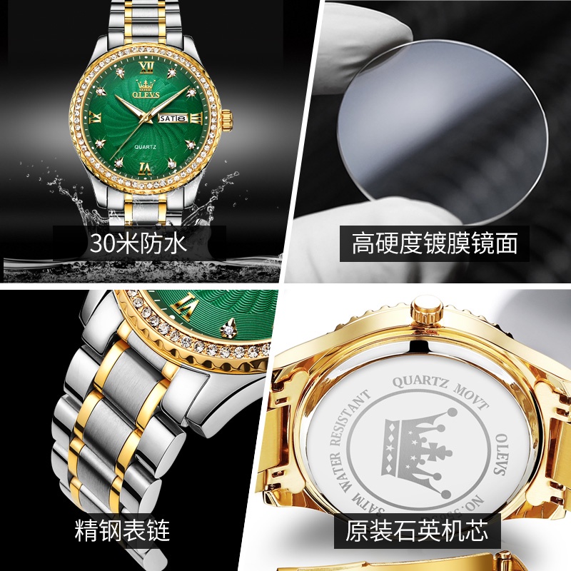 OLEVS 5565 đồng hồ nam chính hãng cao cấp chống nước dây thép đính đá đẹp vàng màu xanh lá trắng | WebRaoVat - webraovat.net.vn