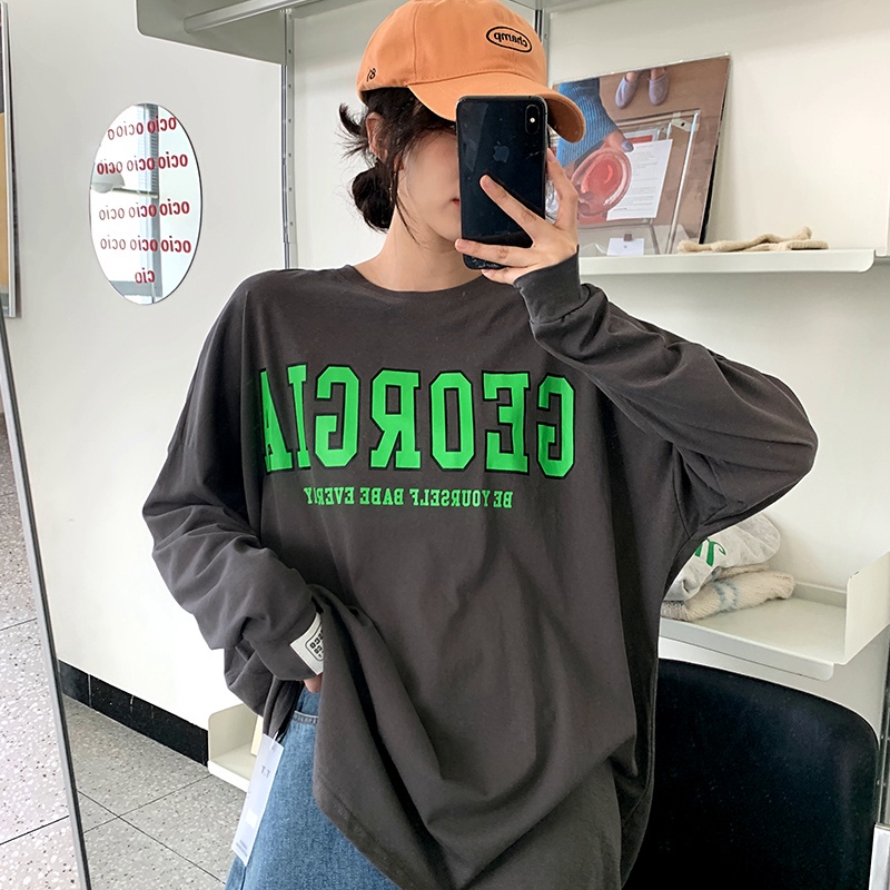 SUXI Áo nỉ nữ dài tay cổ tròn in chữ mới