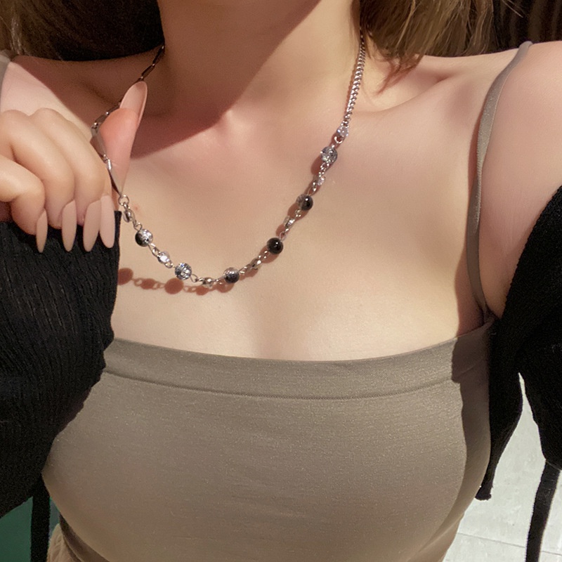 Vòng cổ Thép Titan Đính Hạt Ngọc Trai Trắng Đen Phong Cách Hip hop Cho Nam