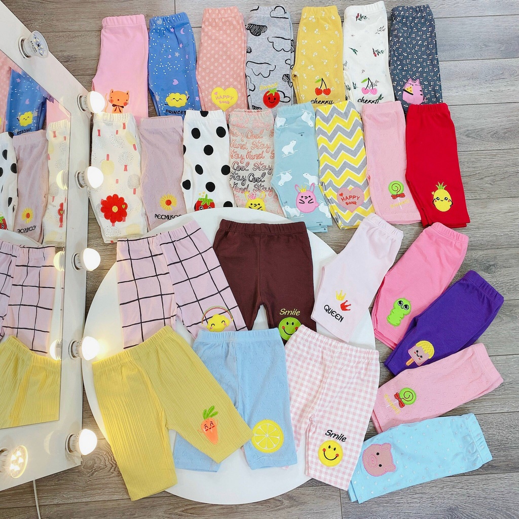 Quần Legging Lửng Thêu Nổi Siêu Đẹp Cho Bé Gái 6-17kg, Quần Ngố Cho Bé SABOMART