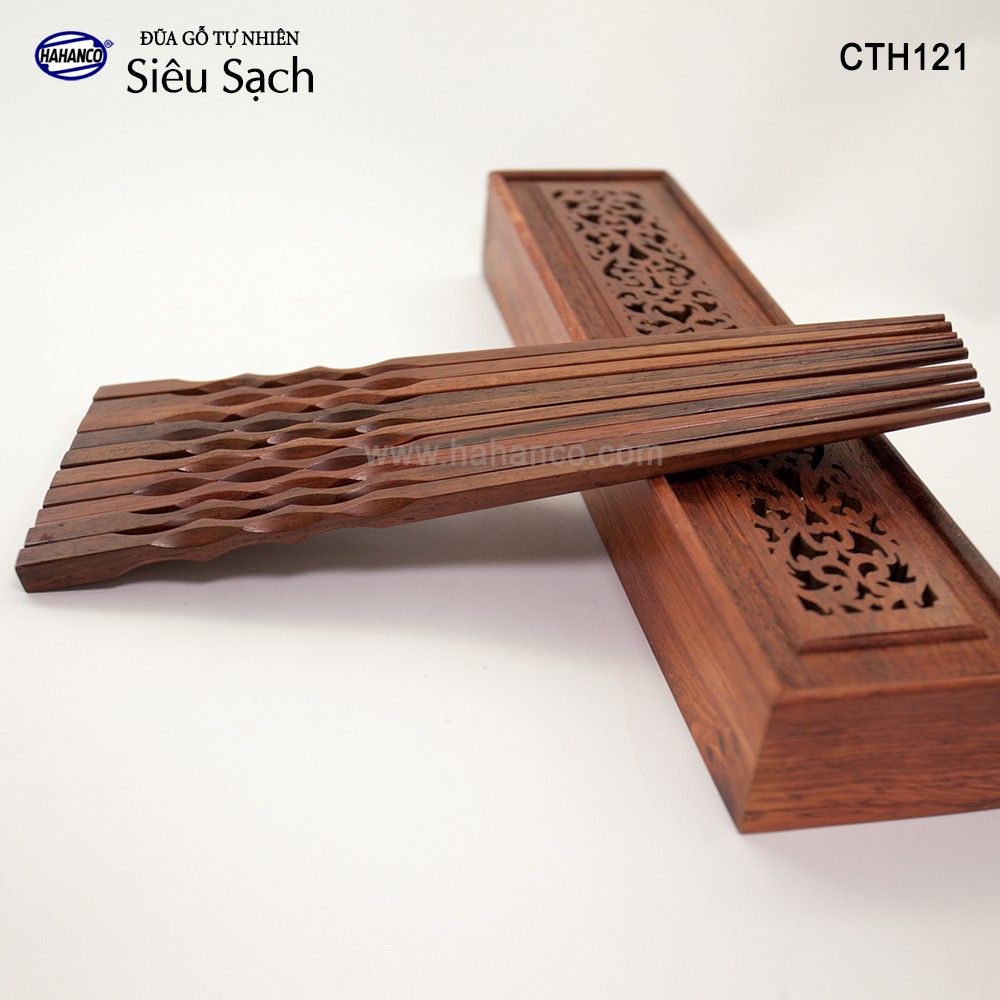 Đũa gỗ Trắc siêu sạch - CTH758- Gỗ trắc lượn sóng (Hộp 10 Đôi) Chopstick of HAHANCO