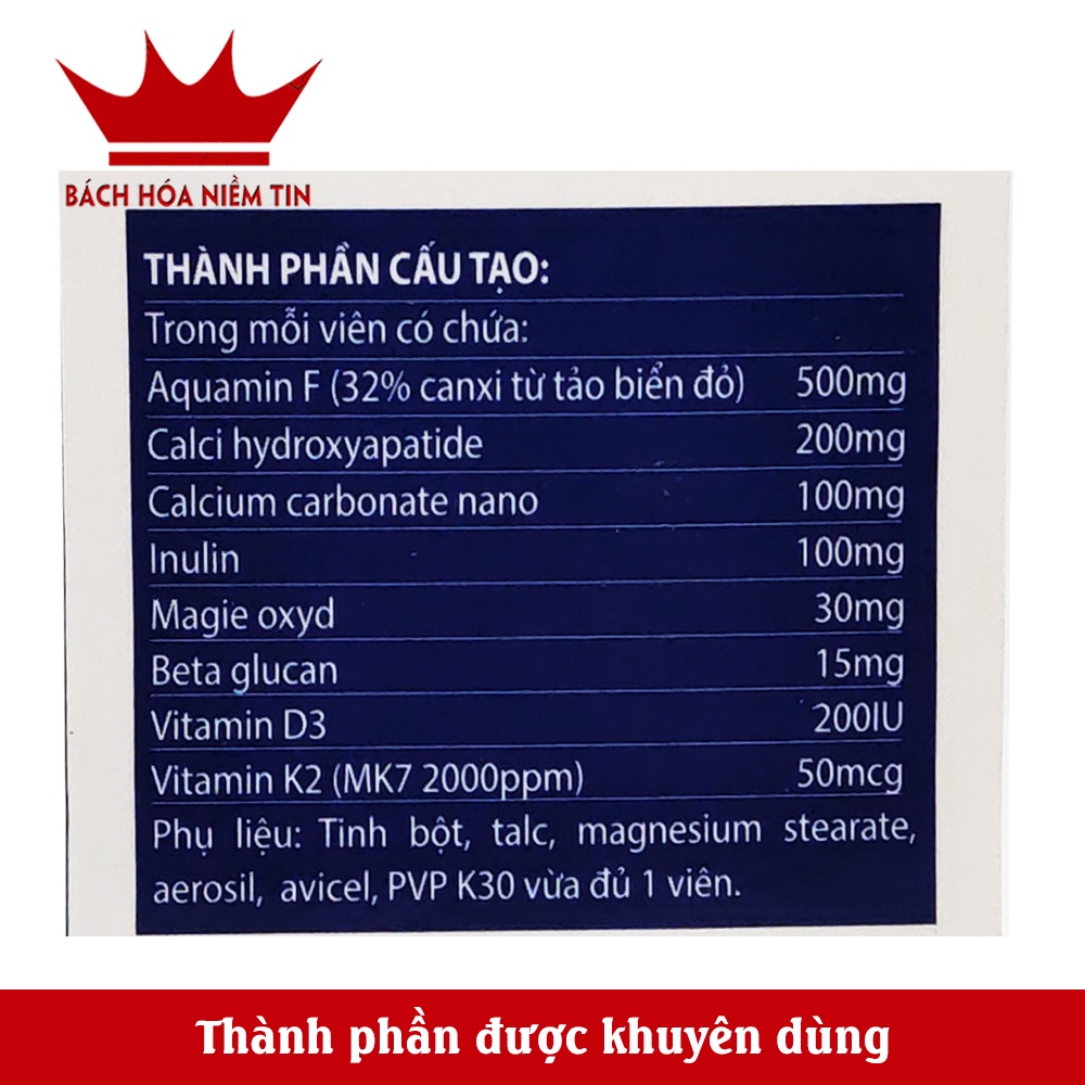 Viên Uống Bổ Sung Canxi, Calci Beta Vitamin D3, Vitamin K2 Phát triển hệ xương, chắc khỏe xương, giảm loãng xương