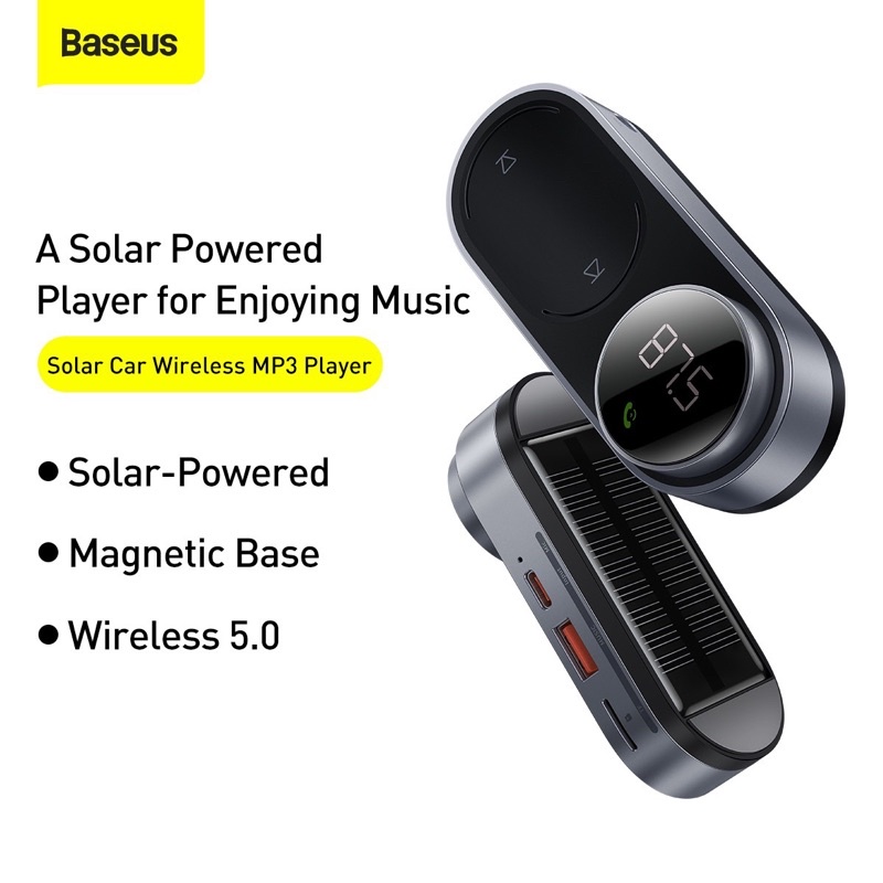 Bộ phát FM trên ô tô bằng năng lượng mặt trời Baseus Bluetooth 5.0 Bộ điều chế FM rảnh tay không dây Bộ sạc trên ô tô