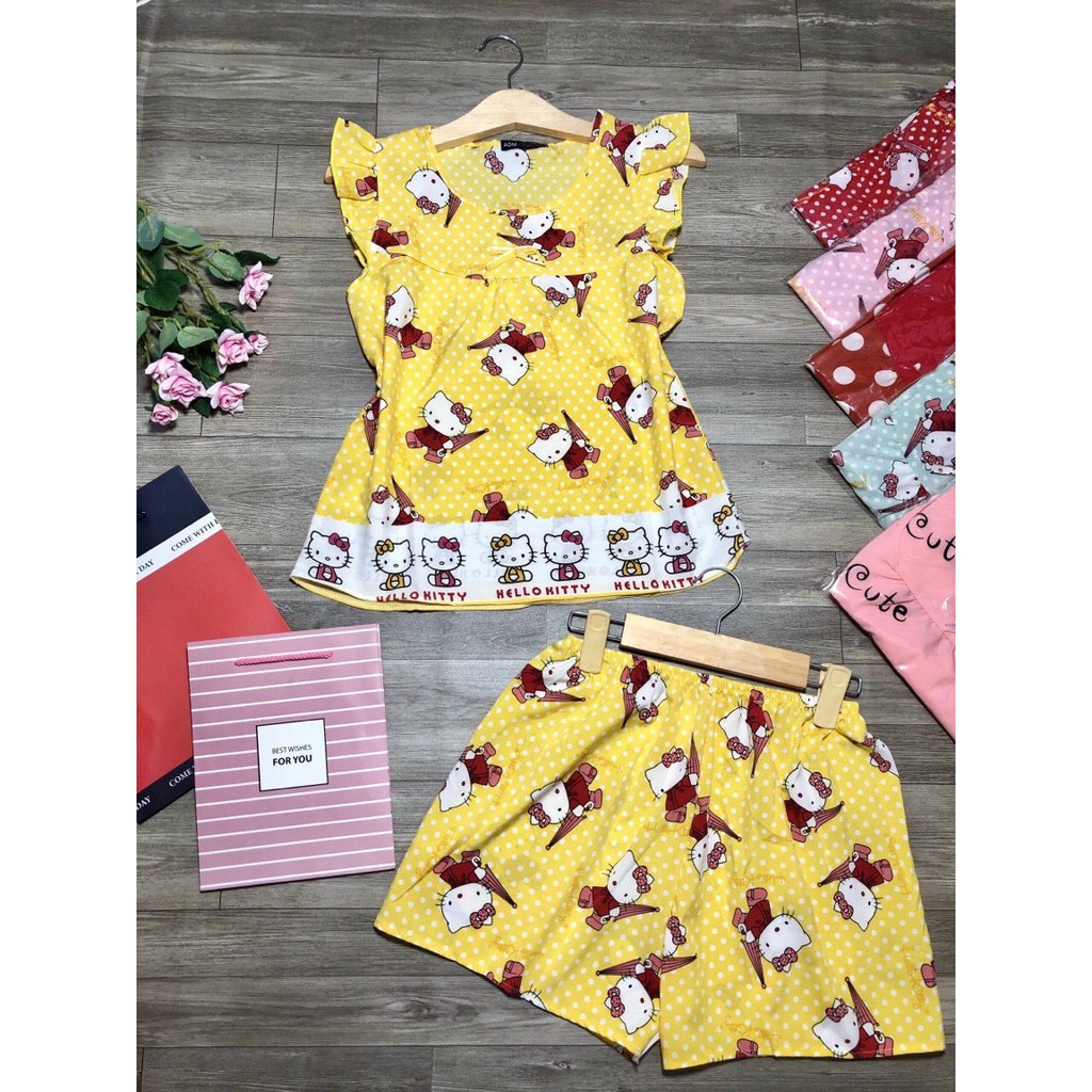 Đồ bộ mặc nhà hiệu ADM chất lụa hàn form đùi, cổ nơ cùng màu, tôn da siêu thoải mái freesize 55kg