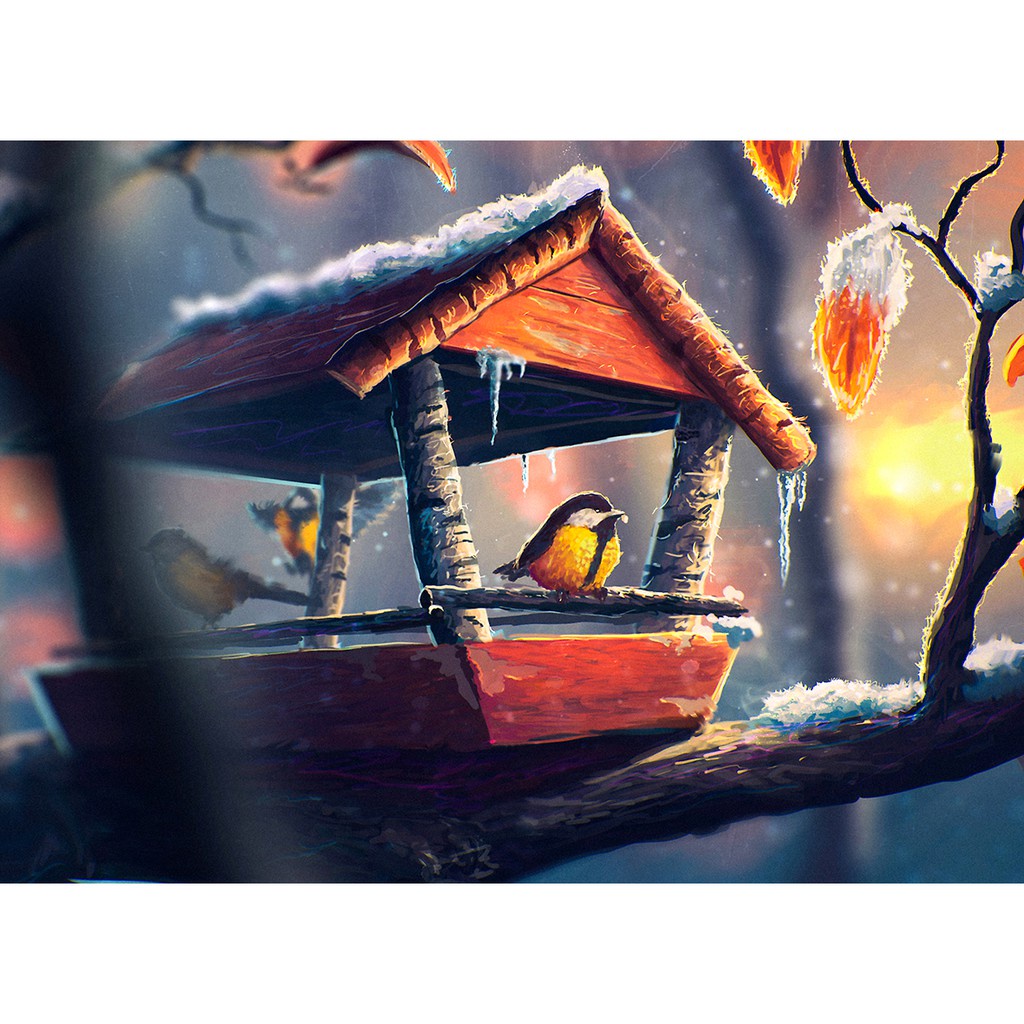 Tranh ghép hình Tini Puzzle 450 mảnh bằng giấy &quot;Ngôi nhà của chim&quot; - có nhận in theo yêu cầu tranh xếp hình 36x50