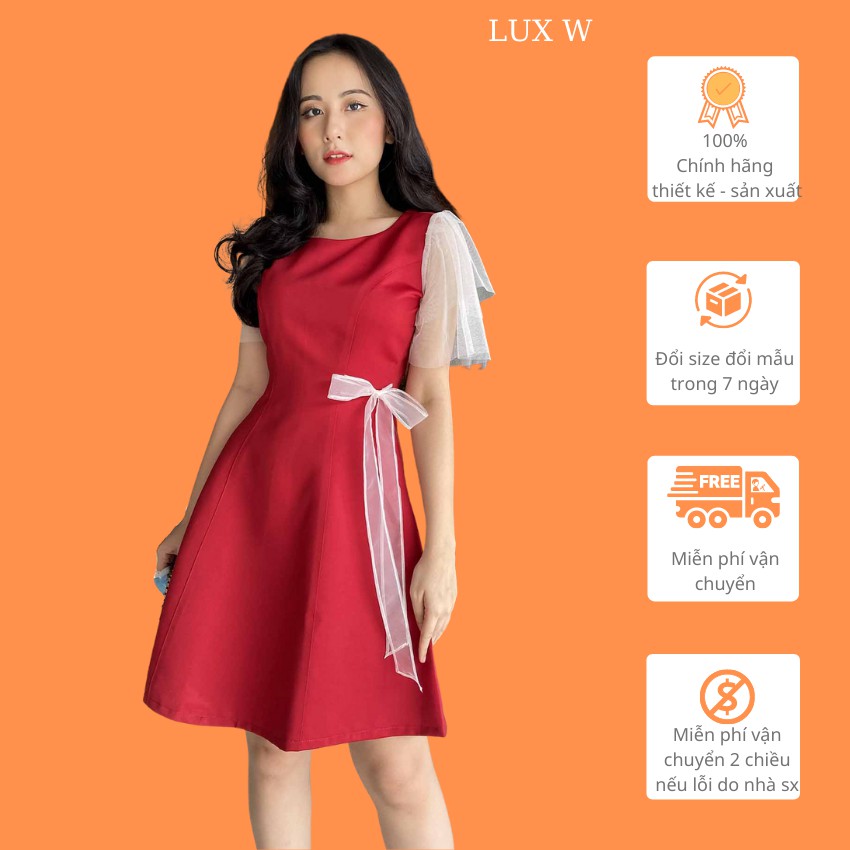 Đầm dự tiệc đỏ xinh thiết kế cao cấp dáng xòe tay cách điệu thời trang phù hợp đi tiệc đi chơi – Lux W Fashion