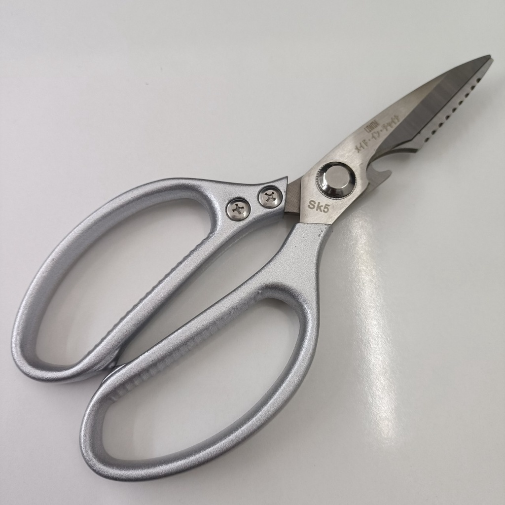 Kéo Căt đa năng Thép SK5 không rỉ hàng Nhật, Cán nhôm Bạc, Kéo nhà bếp, cắt thực phẩm cắt gà vịt, cắt vải chỉ