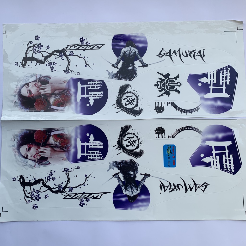 Tem xe Wave Samurai Trắng xanh GP