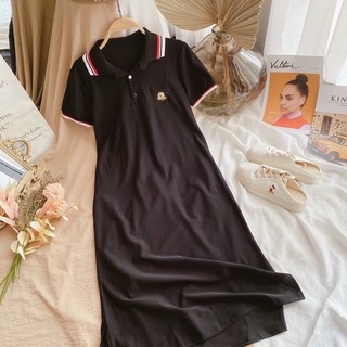 ĐẦM SUÔNG ĐEN CỔ POLO VIỀN CỔ