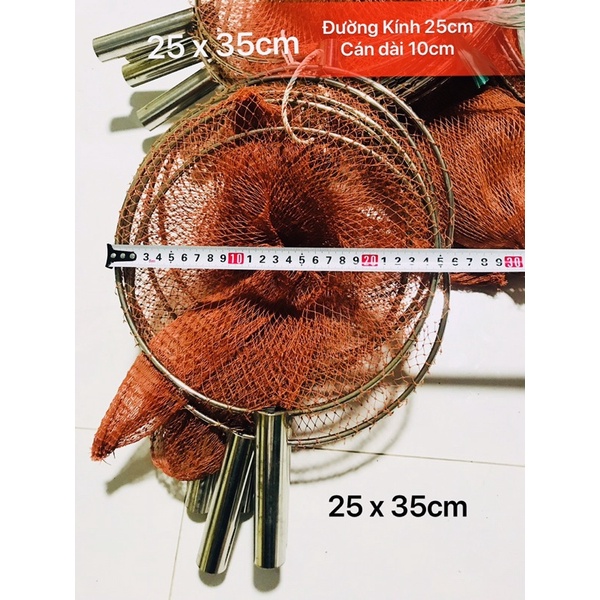 Vợt xúc cá cán inox tay cầm 10cm(1 tất), vợt inox 6li(6mm) tùng lưới rộng dài