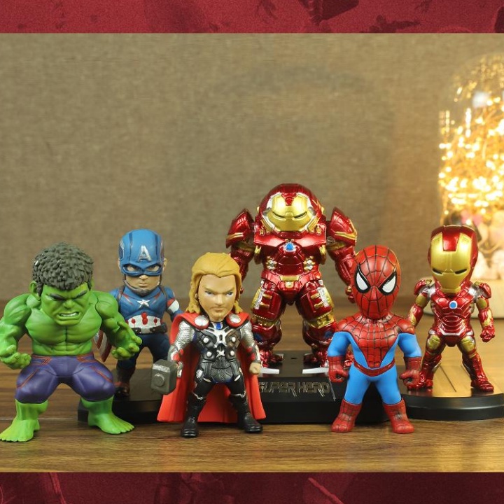 Mô Hình Siêu Anh Hùng Marvel 6 Nhân Vật - Đồ Chơi Mô Hình Mini Marvel Trang Trí Bàn Học, Bàn Làm Việc Siêu Đáng Yêu