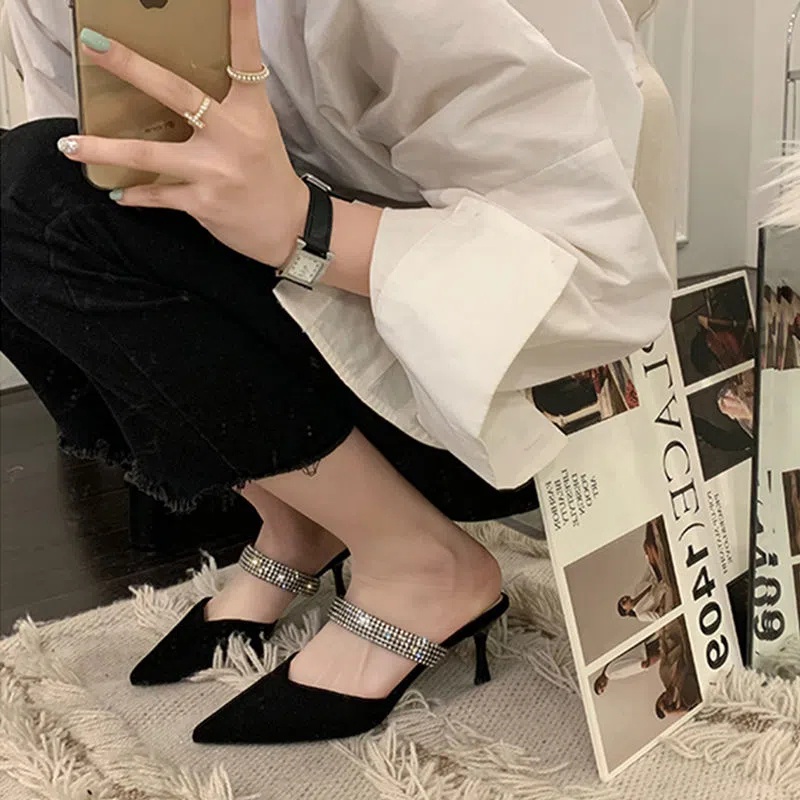 Giày Cao Gót Mũi Nhọn Đính Đá Thời Trang Cho Nữ