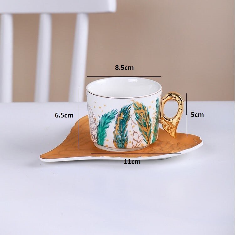 Set tách cà phê lông vũ, tách uống cà phê sứ cao cấp phong cách Châu Âu:1.5.19