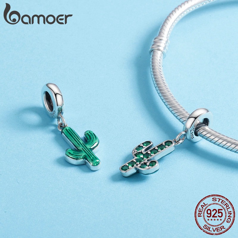 Mặt phụ kiện trang sức Bamoer hình cây xương rồng đính đá dễ thương hợp thời trang