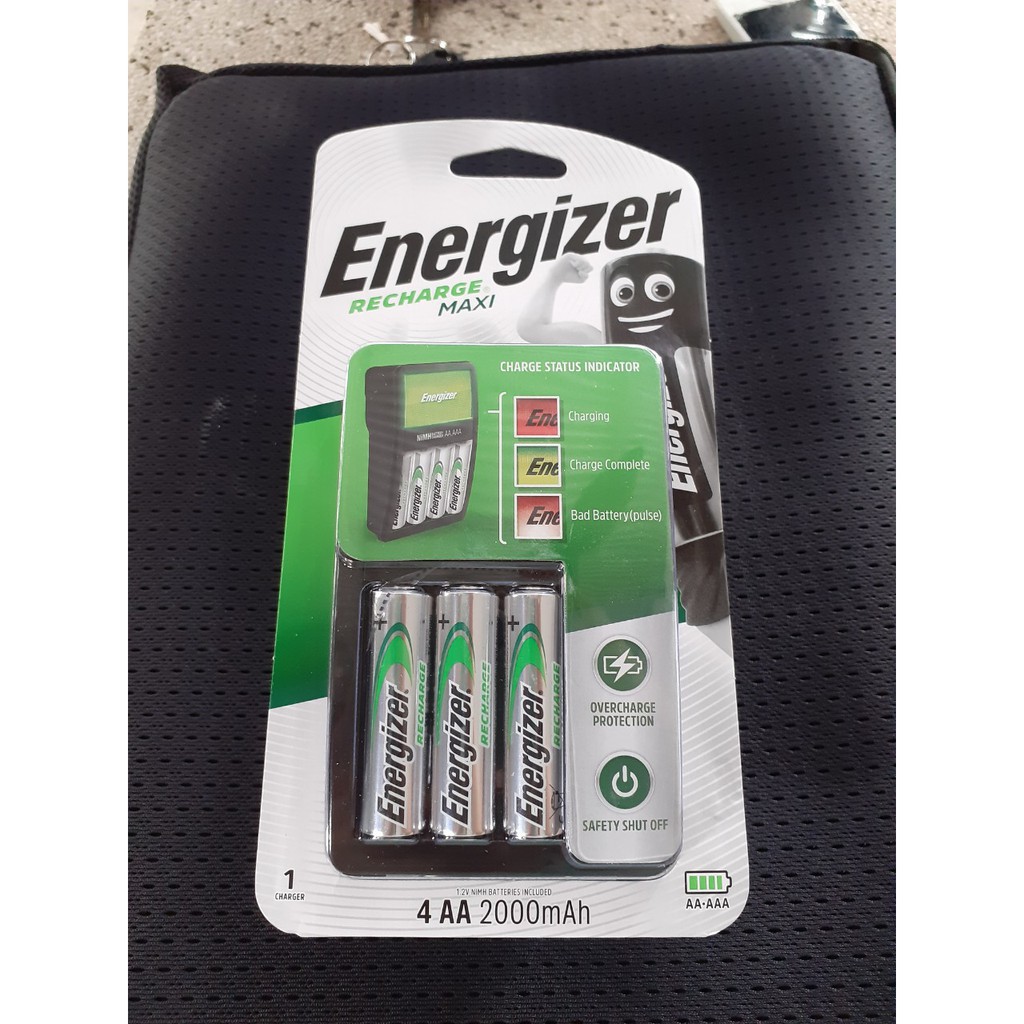 Bộ sạc Energizer Chvcm4 recharge Cao Cấp  Giá Rẻ  Tặng Kèm 4 pin AA 2000mah -Tự ngắt sạc