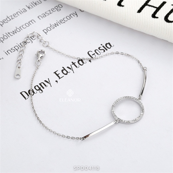 Lắc tay nữ bạc 925 Eleanor Accessories mặt tròn đính đá sợi mảnh phụ kiện trang sức dễ thương