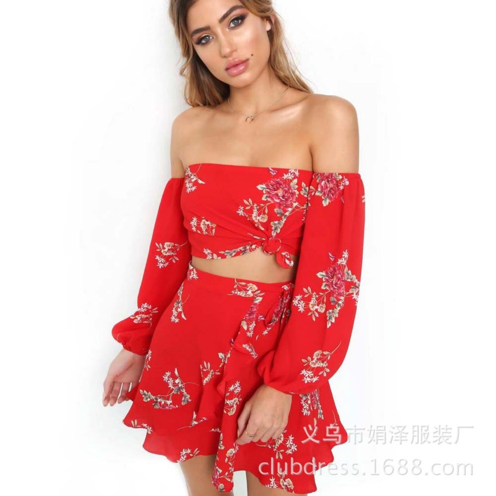 Set áo croptop trễ vai + chân váy lưng cao thiết kế quyến rũ | BigBuy360 - bigbuy360.vn
