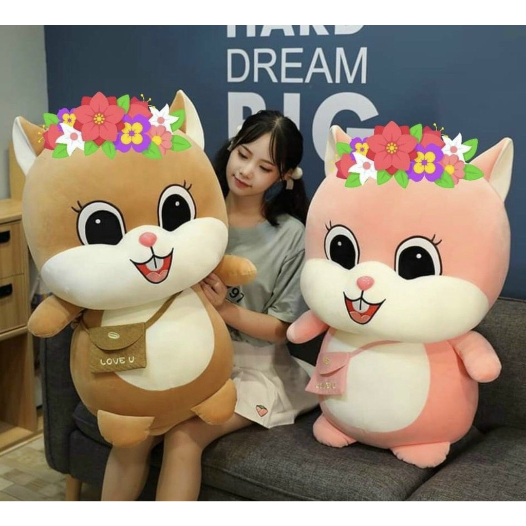 Gấu bông sóc đeo túi chéo dễ thương, Gấu bông to khổng lồ hình con sóc cute 90cm - Quà tặng bạn gái ý nghĩa