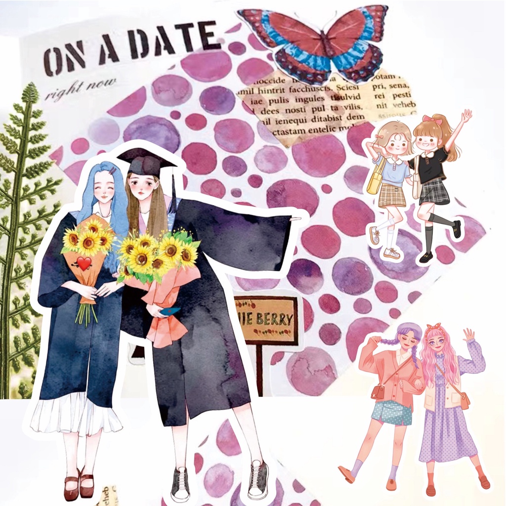 Miếng Dán Trang Trí Sổ Tay/Nhật Ký Họa Tiết Cô Gái Dễ Thương