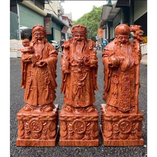 Bộ tượng tam đa phúc lộc thọ gỗ hương nguyên khối cao 30-40 cm cc