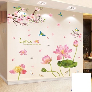 DECAL DÁN TƯỜNG CÀNH ĐÀO HỒNG VÀ HOA SEN LOTUS