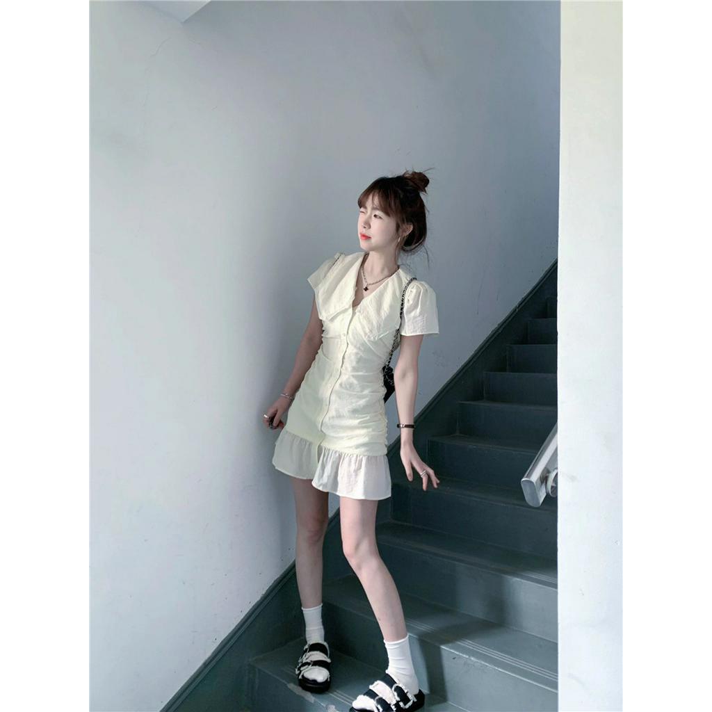 Đầm Cổ Chữ V Phối Bèo Nhún Phong Cách Pháp 65184