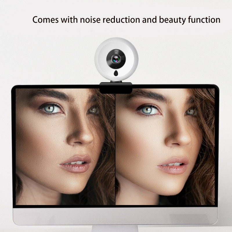 Webcam 1080p có vòng đèn led kèm giá đỡ và micro stereo