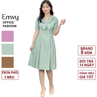 Đầm công sở thiết kế ,cổ V lịch sự ,dáng xòe xếp ly chất liệu trượt hàn cao cấp Emvy B55