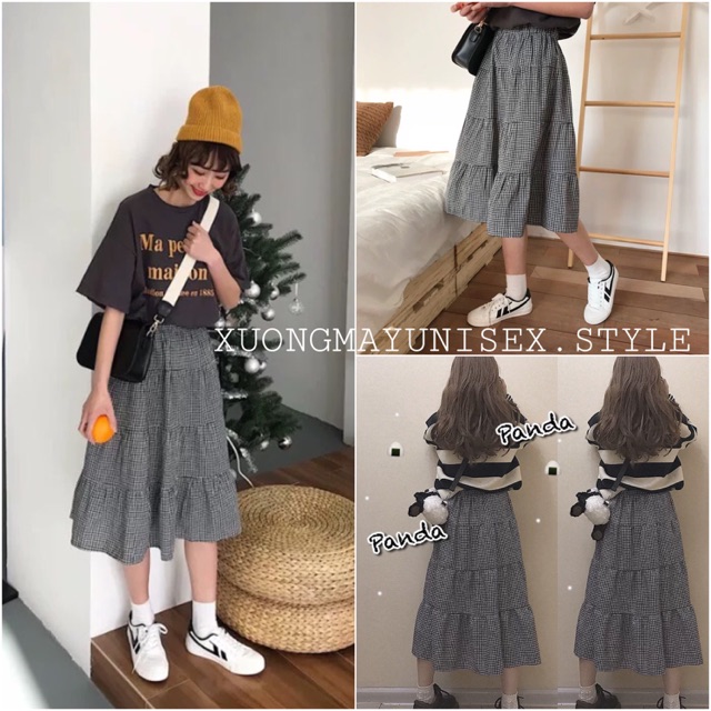 CHÂN VÁY CARO TẦNG DÁNG DÀI ULZZANG
