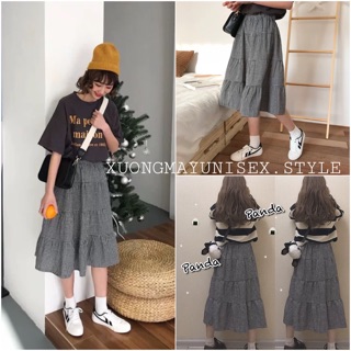 CHÂN VÁY CARO TẦNG DÁNG DÀI ULZZANG