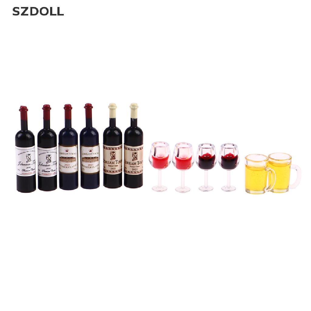 5 chai rượu hoặc ly rượu SZDOLL thu nhỏ 1:12 trang trí nhà búp bê độc đáo