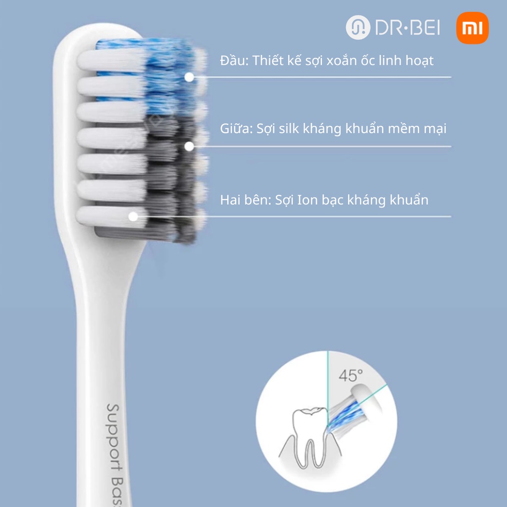 Bàn Chải Đánh Răng Xiaomi Dr BEI set 4 bàn chải tặng kèm hộp du lịch lông siêu mềm