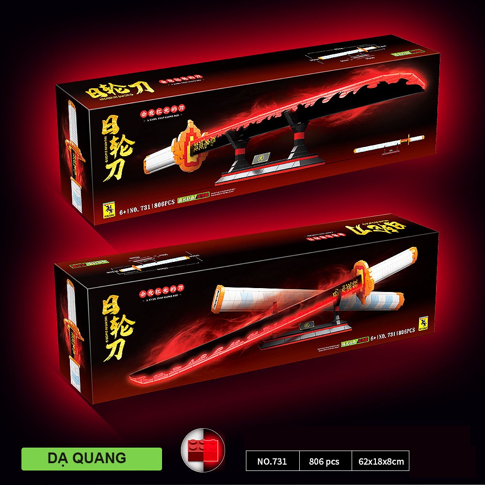 Đồ Chơi Lắp Ráp Kiểu LEGO Kiếm Viêm Trụ Nichirin Sword Rengoku Dạ Quang Anime Kimetsu No Yaiba 731 Với 806 Chi Tiết