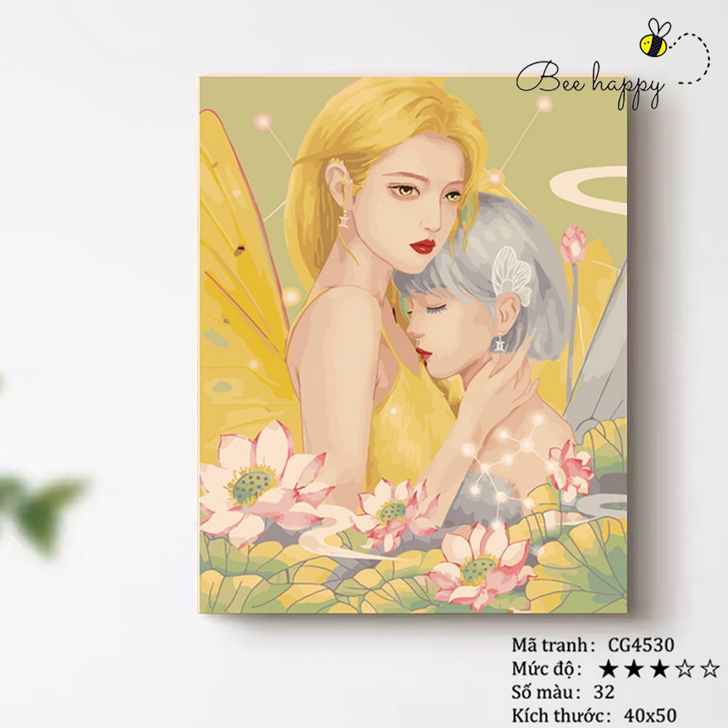 Tranh tô màu theo số Nàng thơ BEE HAPPY cao cấp màu 5ml 2 bộ cọ có sẵn mã CG4530
