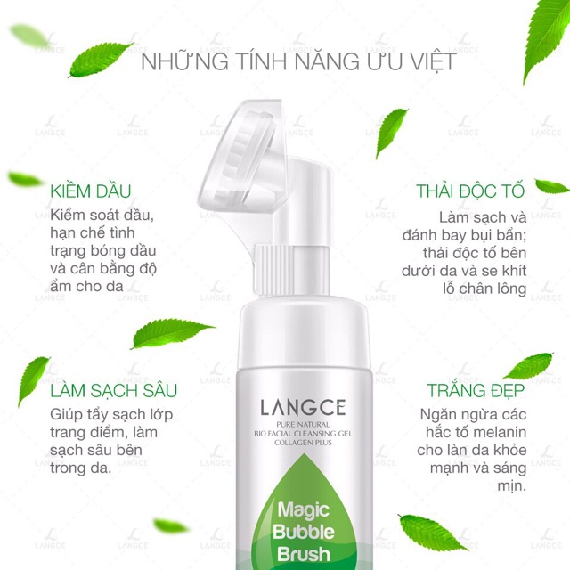 Sữa rửa mặt thải độc tố,trắng da kèm cọ mát xa bio collagen+ thương hiệu langce-sản phẩm chính hãng-nhập khẩu từ usa