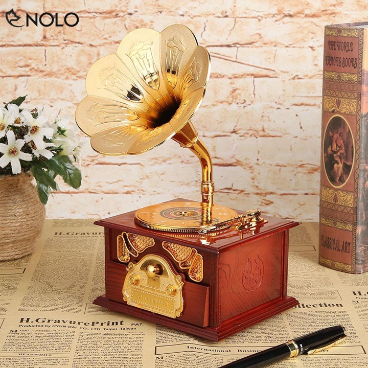 Hộp Phát Nhạc Music Trinket Box Gramophone Phong Cách Máy Chạy Đĩa Cổ Điển Chất Liệu Nhựa ABS