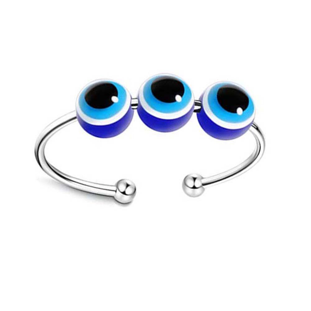 SOMEDAYZL Nhẫn Hở Đính Hạt Thủy Tinh Màu Xanh Dương / Bạc Xoay Được Giảm Căng Thẳng Cho Nữ