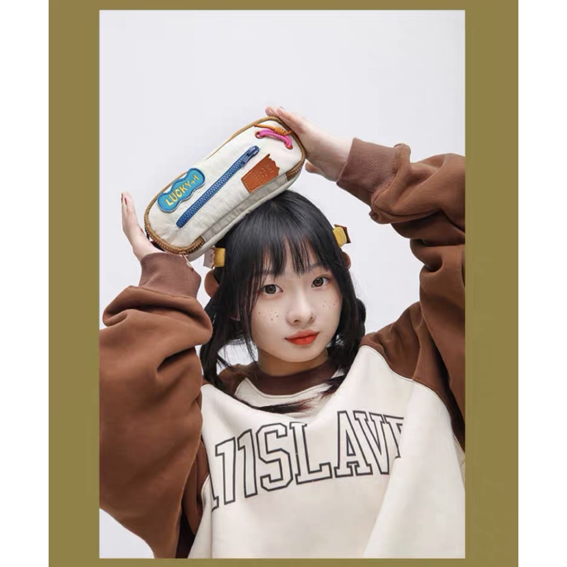 Túi Đựng Bút Hai Ngăn Sức Chứa Lớn Màu Sắc Tương Phản Dành Cho Học Sinh