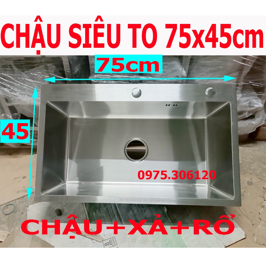 (CHẬU SIZE TO 73x43cm) Chậu Rửa Chén Bát INOX SUS 304 N18 7343 NA.GRAND và bộ xả chậu thoát nước tặng Rổ Đa Năng