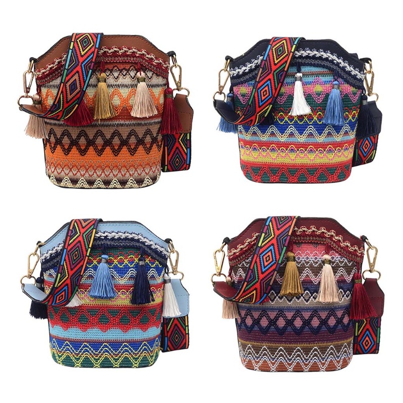 Túi Đeo Chéo Thêu Họa Tiết Thổ Cẩm Vintage Cho Nữ