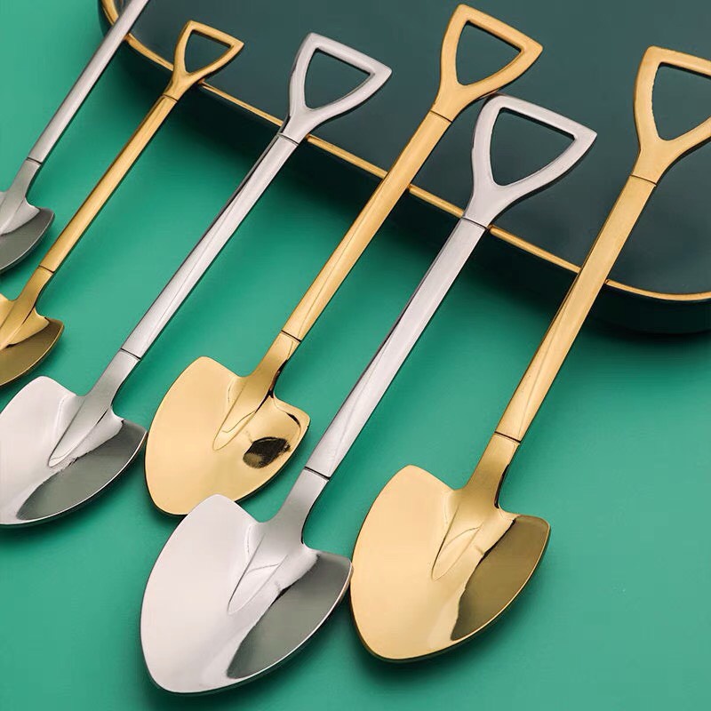 Thìa Xẻng Inox mạ vàng muỗng decor ăn hoa quả kem đồ khai vị bằng thép không gỉ cao cấp thiết kế sang trọng MinHome