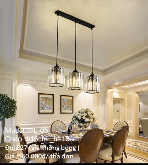 Đèn thả pha lê bộ 3 đèn