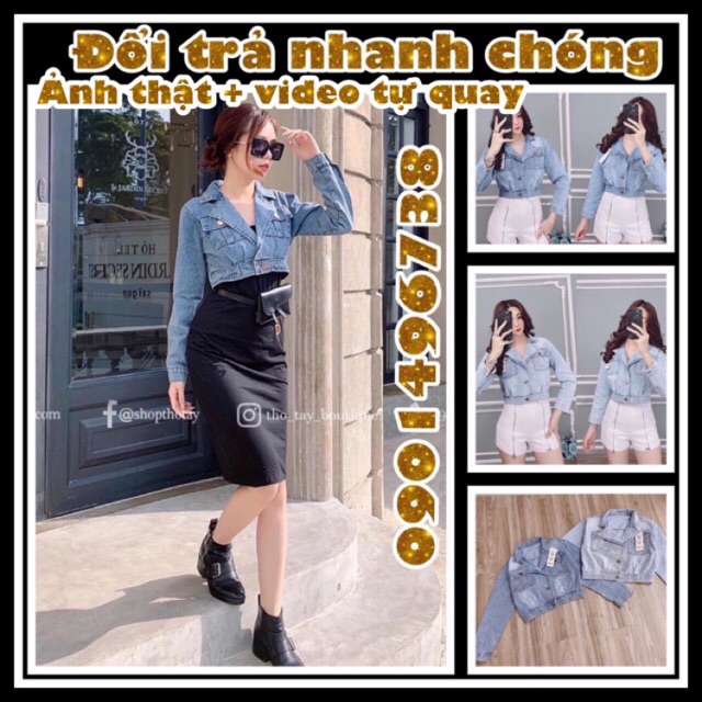 Áo Khoác Bò Jeans Lửng Croptop Nữ Cao Cấp Cổ Vest Phối Túi Siêu Đẹp -ảnh kèm video thật- Hàng có sẵn | BigBuy360 - bigbuy360.vn