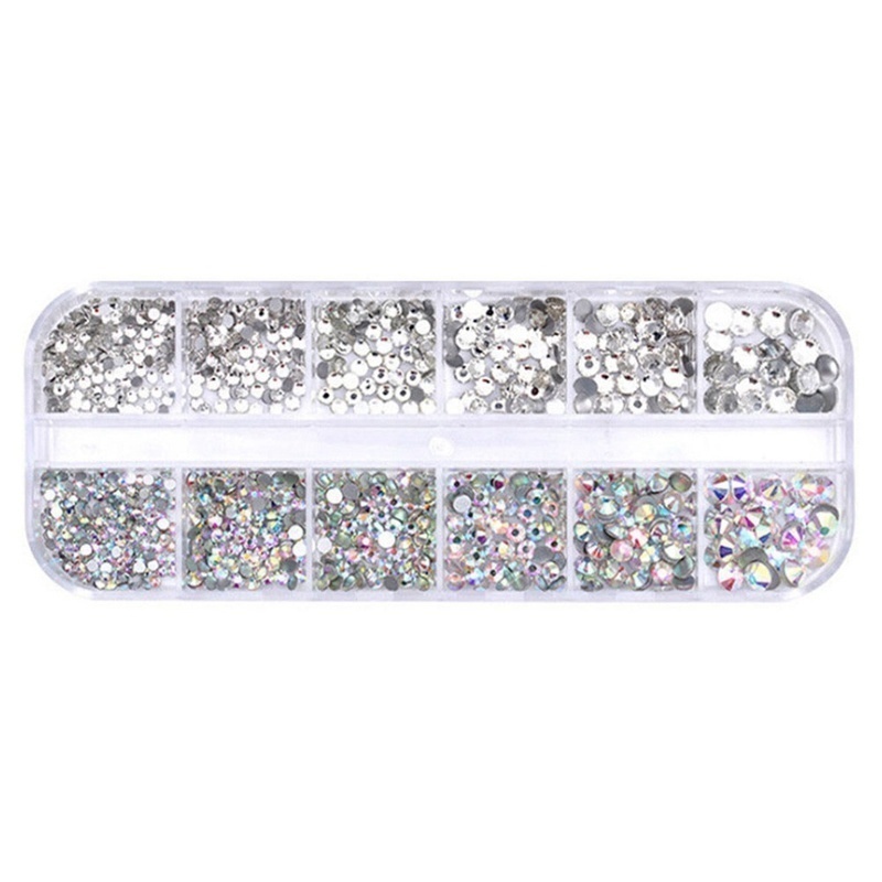 [Hàng mới về] Hộp 12 ngăn đá pha lê AB trang trí móng tay 3D sáng bóng